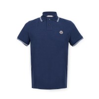 Polo Shirt Dark Blue Logo Collar Stripe White