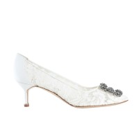 Hangisi 5cm Lcream Lace Jewel Buckle Pumps