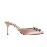 Hangisi Mules 7cm Mnude Satin Jewel Buckle