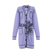 Belted Contrast Stitch Cardigan Lavender