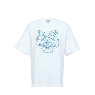 Tshirt Tiger Embroidery Oversize White Logo Light Blue