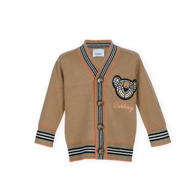 Kids Thomas Bear Motif Cotton Cashmere Blend Cardigan Archive Beige