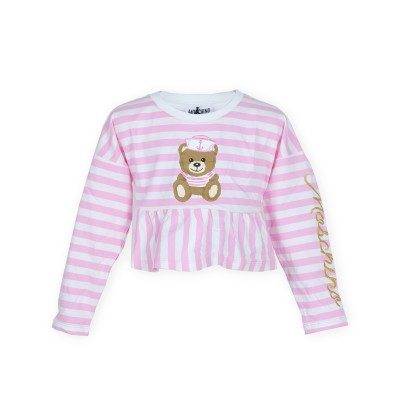 Kids Tshirt Longsleeve Sailor Teddy Bear Striped White Pink