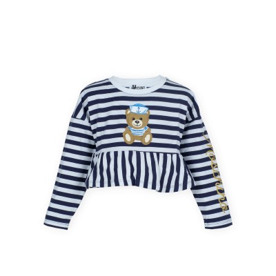 Kids Tshirt Longsleeve Sailor Teddy Bear Striped White Navy