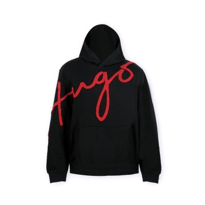 Hoodie Dokapi 001 Black With Embroidered Logo Red Oversize