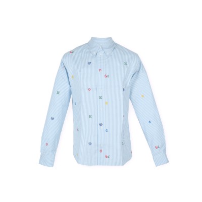 Shirt Pixel Stiped Casual Light Blue