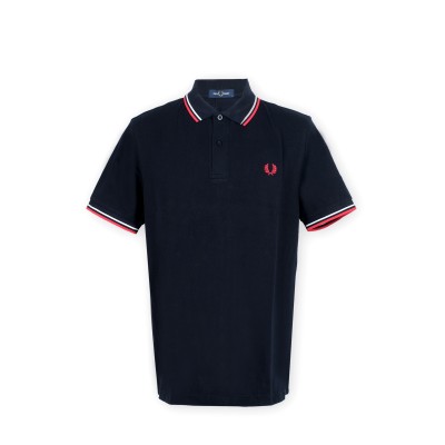 Polo Twin Tipped Navy Logo Red White