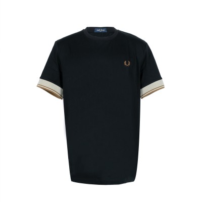 Tshirt Contrast Cuff Black Logo Brown