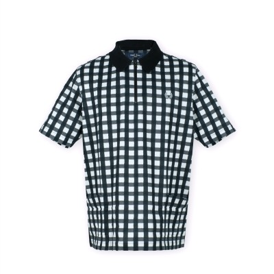 Polo Shirt Zip Neck Gingham Black White