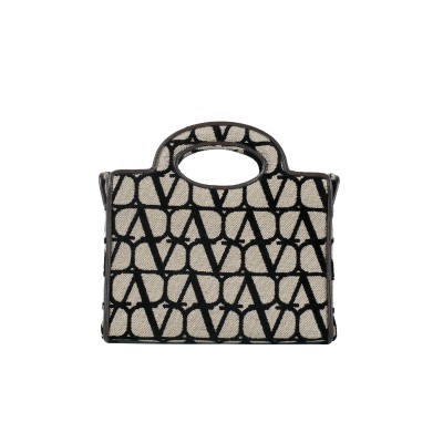 Le Troisieme Mini Shopping Bag in Toile Iconographe Beige Black