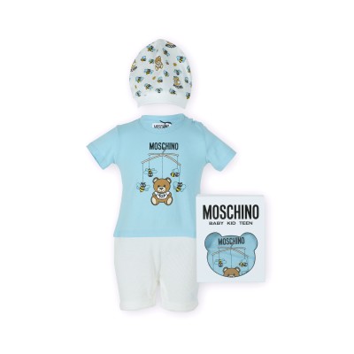 Baby Teddy Bear Grow And Hat Co-ord Set Blue White