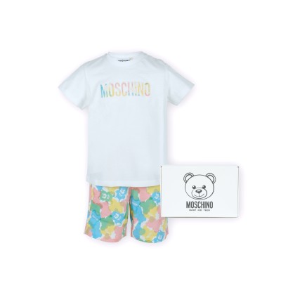 Baby 1Set Tshirt White Logo Multicolor And Pants Teddy All Over