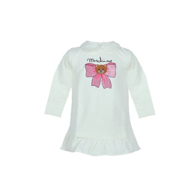 Kids Dress White Teddy Bear Logo