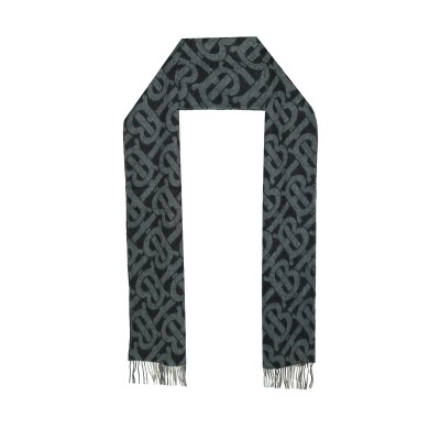 Reversible Check and Monogram Cashmere Scarf Black/White