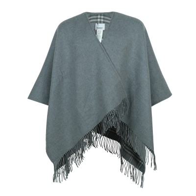 Check Wool Reversible Cape Grey