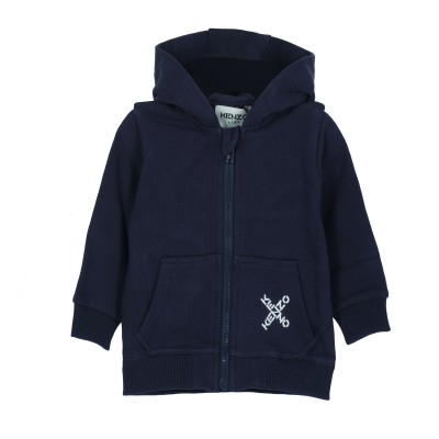 Kids Hoodie With Zipper Navy Cross Logo White