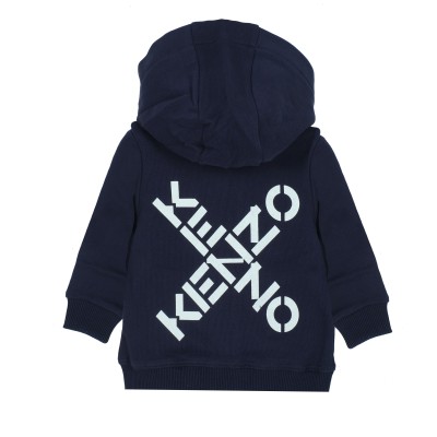 Kids Hoodie With Zipper Navy Cross Logo White