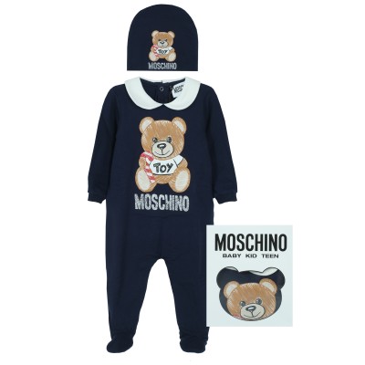 Baby Onesie With Hat Xmas Toy Teddy Bear Blue Navy