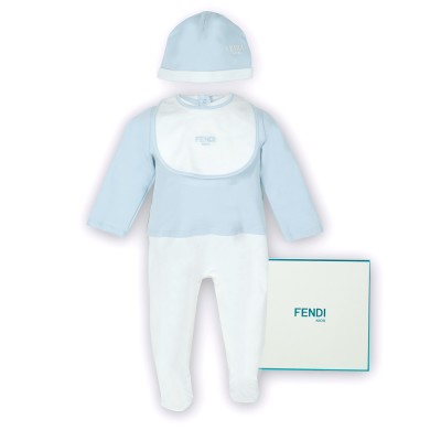 Baby Jersey Fendi Roma Kit Hat And Bib Light Blue