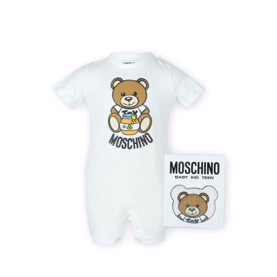 Baby Onesie Teddy Honey Logo White Pink