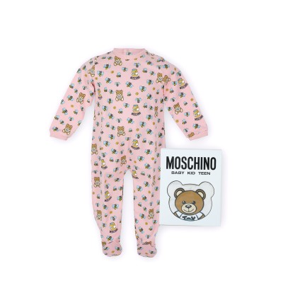 Baby Onesie Teddy Honey Logo White Pink