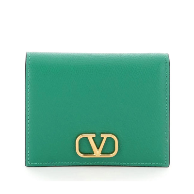 Vlogo Compact Signature Grainy Calfskin Wallet Green GHW