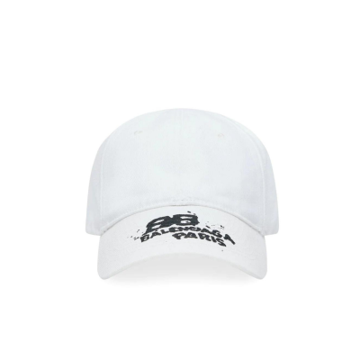 Hand Drawn BB Icon Cap in White logo Black Cotton Drill