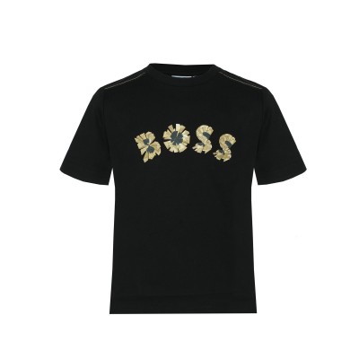 Kids Tshirt Black Logo Gold Brown