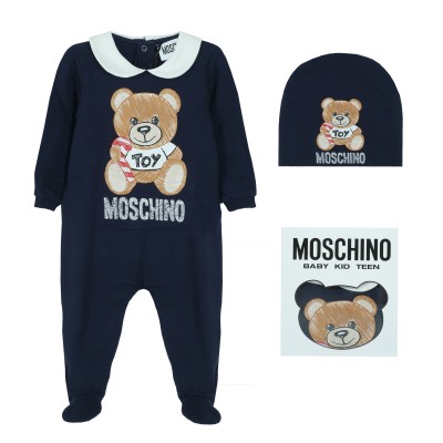 Baby Onesie With Hat Xmas Toy Teddy Bear Blue Navy