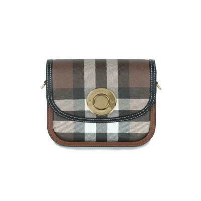 Small Elizabeth Check And Leather Bag Dark Birch Brown