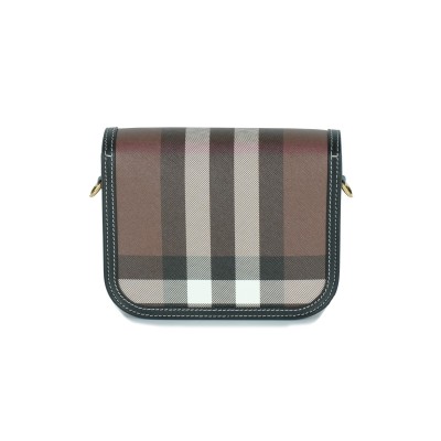 Small Elizabeth Check And Leather Bag Dark Birch Brown