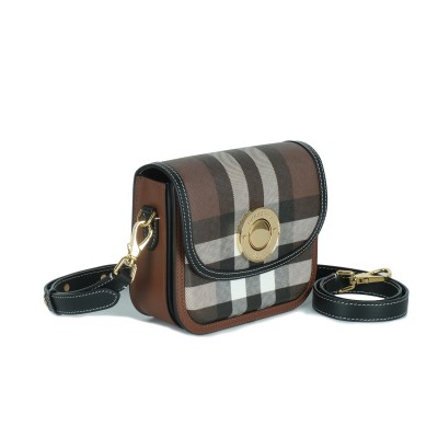 Small Elizabeth Check And Leather Bag Dark Birch Brown