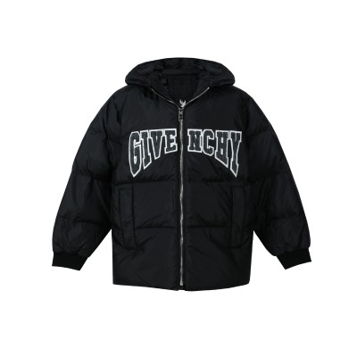 Kids Down Jacket Black With Logo Grey