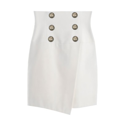 Highwaist Buttoned Wrap Skirt White