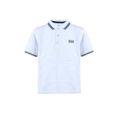 Kids Polo Shirt White Logo Black