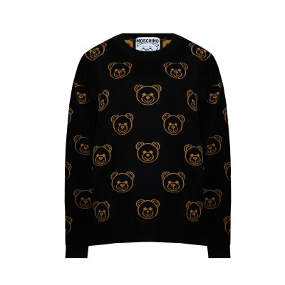 Jumper Knit All Over Teddy Bear Wool Black