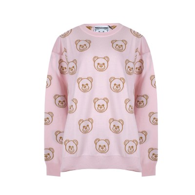 Jumper Knit All Over Teddy Bear Wool Pink