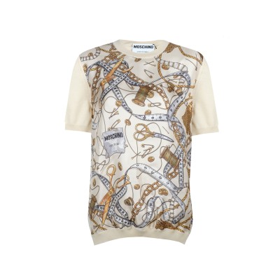 Tshirt All Over Sartorial Print Organic Viscose Avorio