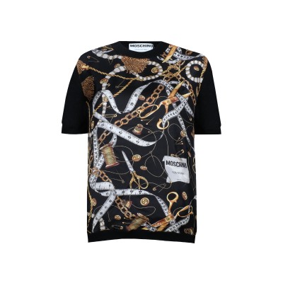 Tshirt All Over Sartorial Print Organic Viscose Black