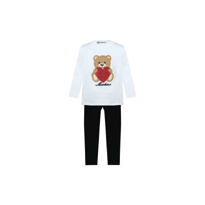 Baby 1 Set Tshirt Longsleeve And Leggings Teddy Heart White Black