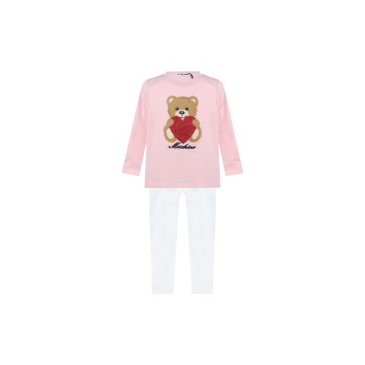 Baby 1 Set Tshirt Longsleeve And Leggings Teddy Heart Pink White