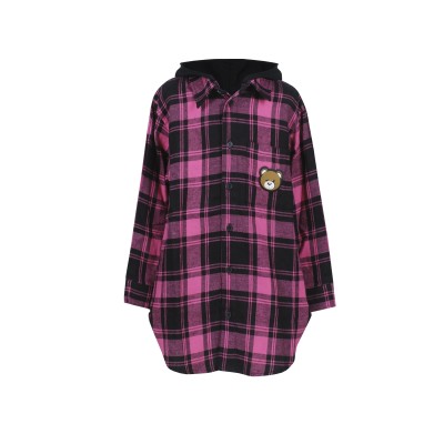 Kids Check Cotton Flannel Dress Fuschia Black Shirt