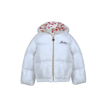 Kids Down Jacket Padded Reversible Heart Teddy Bear Logo White