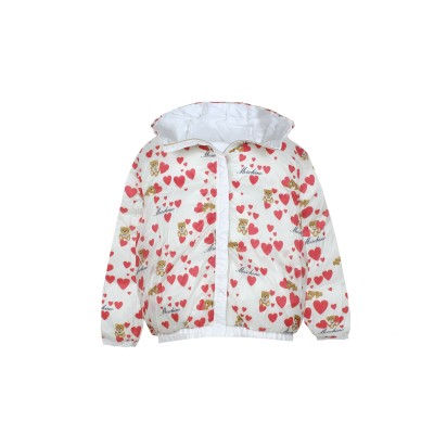 Kids Down Jacket Padded Reversible Heart Teddy Bear Logo White