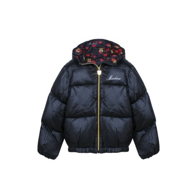 Kids Down Jacket Padded Reversible Heart Teddy Bear Logo Black