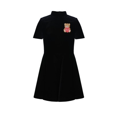 Kids Dress Heart Teddy Bear Velvet Black