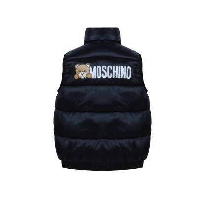 Kids Padded Gilet Black With Teddy Bear Logo White