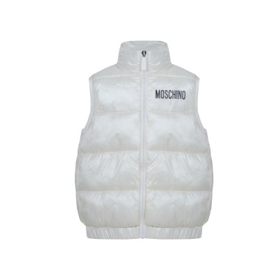 Kids Padded Gilet White With Teddy Bear Logo Black