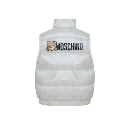 Kids Padded Gilet White With Teddy Bear Logo Black