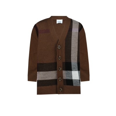 Kids Cardigan Gerard Check Dark Birch Brown